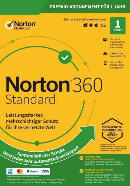 Norton 360 Standard, 10 GB Cloud-Backup, 1 Gerät 1 Jahr